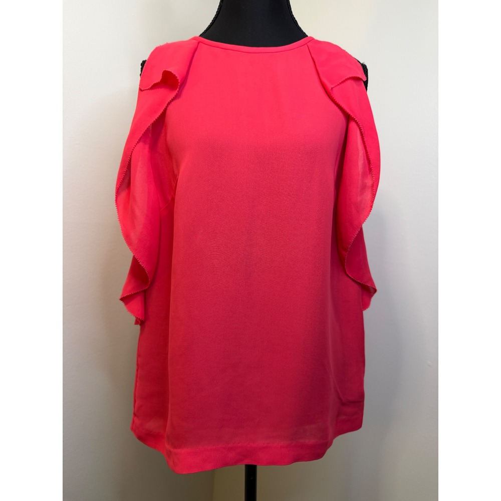 Kate Spade New York Coral Pink Ruffle Sleeveless Blouse Top Size 4